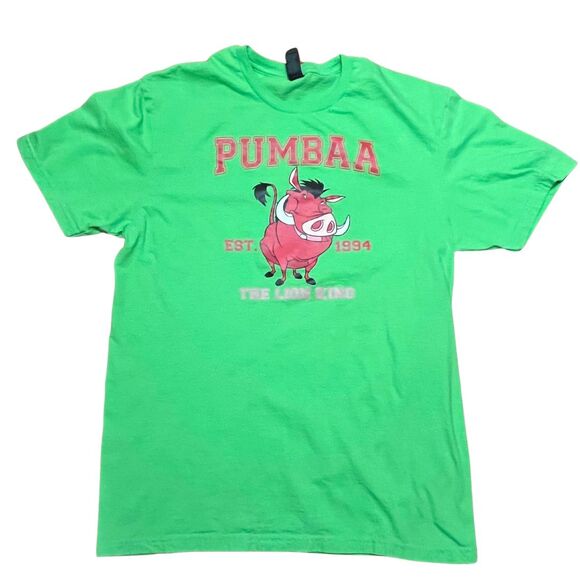 WOMEN'S PUMBAA LION KING GRAPHIC NEON GREEN TEE SIZE MEDIUM - Picture 1 of 8